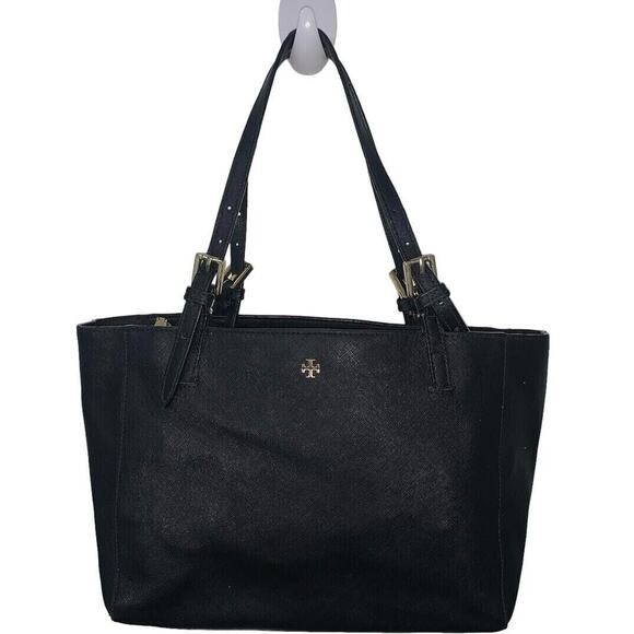 Tory Burch Black Leather Tote Bag With Gold Hardware - Picture 1 of 8